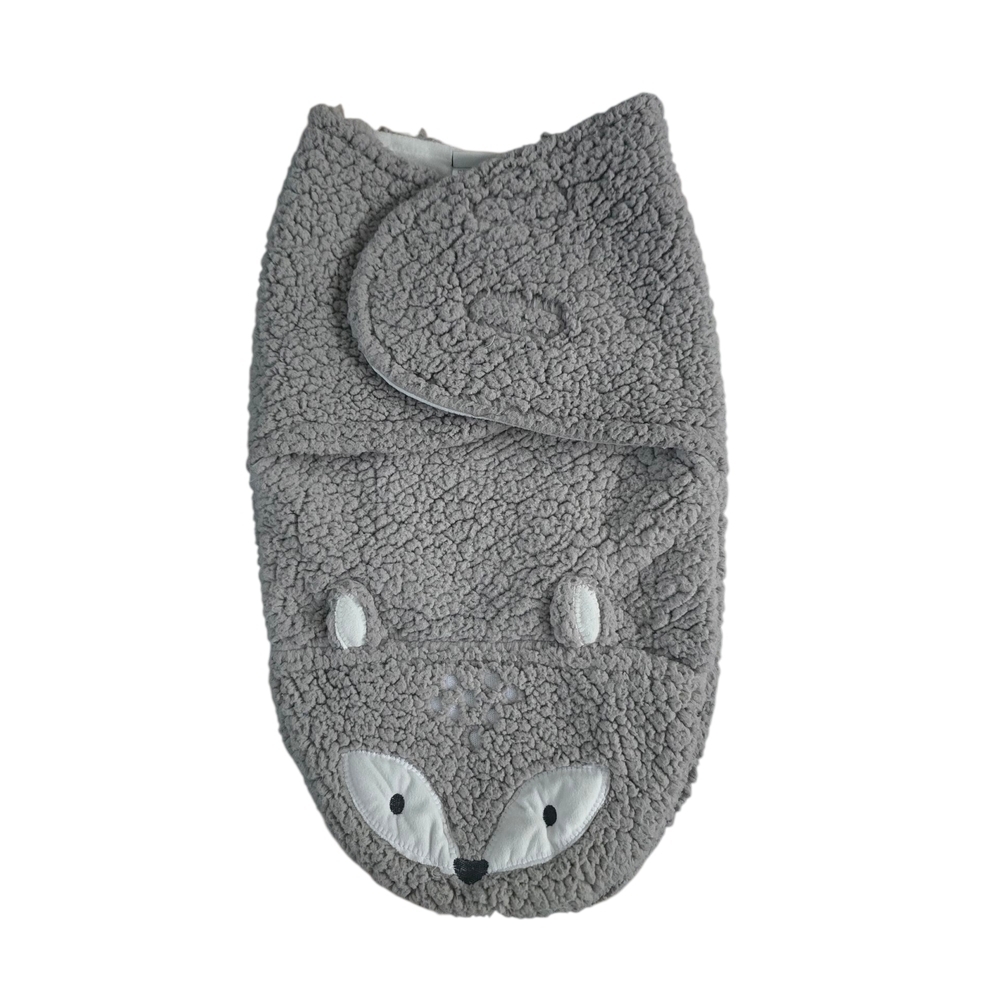 Chick Pea Gray Baby Swaddle Blanket with Fox Design Size 0-3 Months Cozy Plush